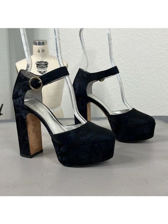 Alexa Chung Shoes - Alexa Chung Platform Mary Jane Heels Tapestry Cut Out Ankle Strap